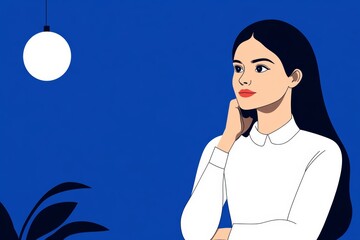 Businesswoman thinking in office for problem-solving; use cool tones palette 