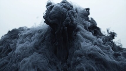 Flowing black smoke with complex shapes, creating a shadowy and mysterious background on white
