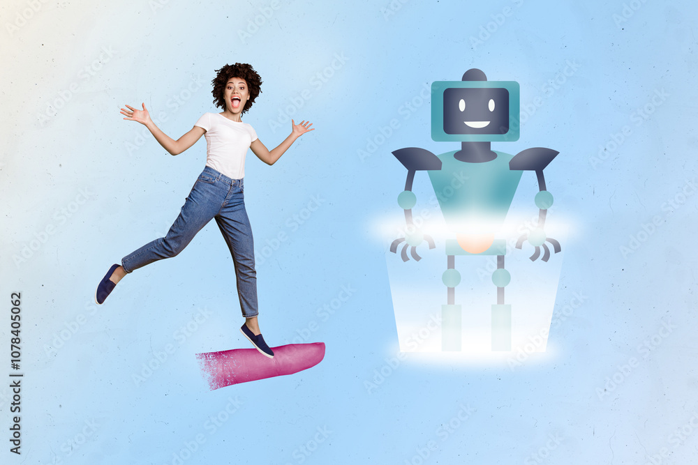 Aufkleber composite trend artwork 3d sketch image collage of ai app artificial assistant robot stand finger po