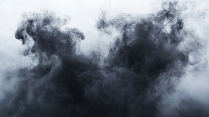 Shadowy black smoke forming intricate patterns, creating an abstract background, isolated on white