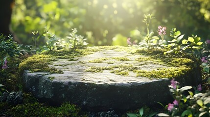 Fototapeta premium Outdoor nature stone booth poster background