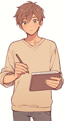 Anime Boy Artist with Notebook