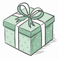 Watercolor Green Gift Box with Ribbon and Bow Illustration
