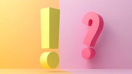 A yellow exclamation point and a pink question mark against a yellow and pink background.