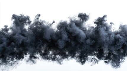Thick black smoke with shadowy edges, forming a dense, abstract background, isolated on white