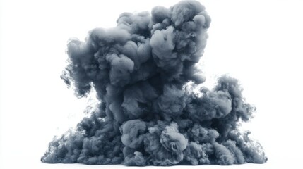 Thick smoke in shades of black and gray, rising in complex patterns, isolated on white