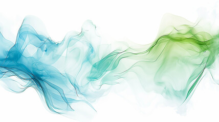 abstract blurred background, light green and blue wavy lines intertwine on a white background