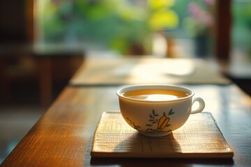 Fototapeta premium A ginseng tea mug on the table