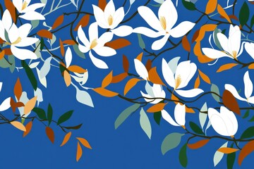 Minimalistic magnolia floral design on blue background for elegant decor and print