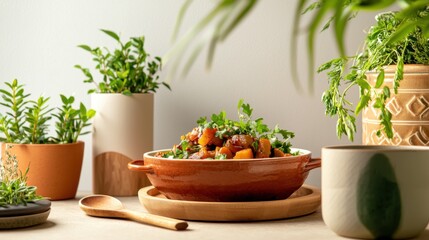 Delight in the art of cooking a moroccan tagine dish with minimalist aesthetic