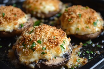Baked breadcrumb topped with mushroom mozzarella