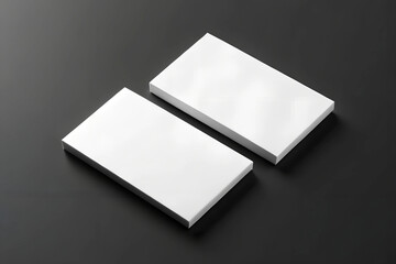 Two white business cards floating on black background Mockup. Blank american size calling card. 3D rendering