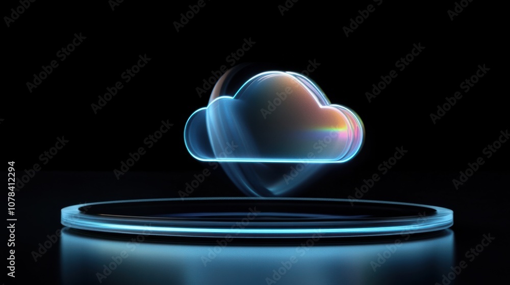 Aufkleber futuristic cloud sync icon with holographic effect, showing real-time data sharing across devices