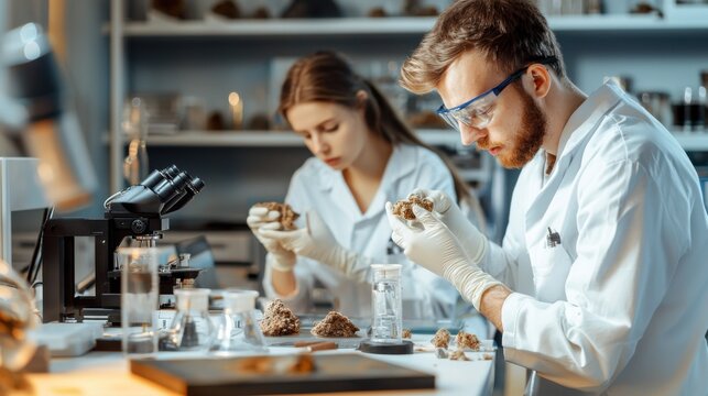 Researchers conduct carbon dating analysis of ancient fossils in laboratory