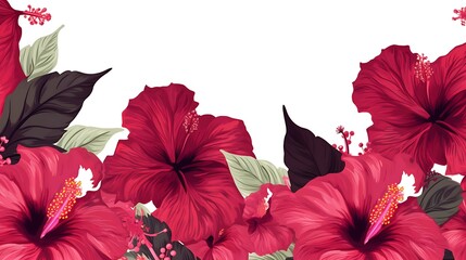 Close-up of Vibrant Red Hibiscus Flowers and Lush Green Leaves