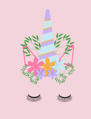 Obraz premium unicorn face with flowers on a delicate background