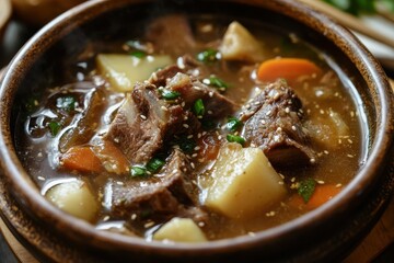 Beef Bone Soup known as Seolleongtang is a milky Korean dish
