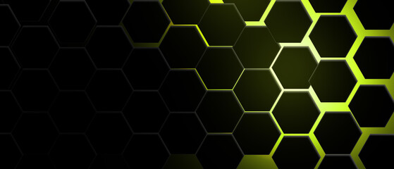 Obraz premium Abstract black and green hexagonal background