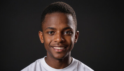 Obraz premium A young man smiles for the camera against a dark background