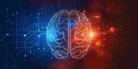 Obraz premium Futuristic Human Brain Illustration with Lighting Effects Showing Neural Activity 