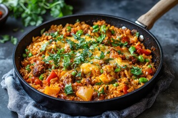 Cheesy dak galbi served on a hot plate
