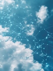 High-tech illustration with cloud and star networks.