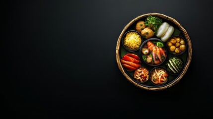 Here is the generated image showcasing a variety of traditional Chinese cuisine dishes on a dark background in an ultra-realistic style.