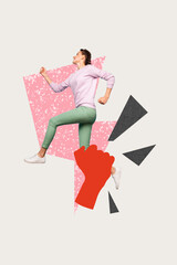 Vertical photo collage of hurry girl run hand trap bullying pressure violence hate stereotype...