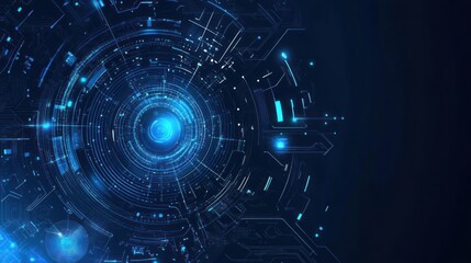 Obraz premium Abstract digital background with glowing blue lights and a circular pattern.