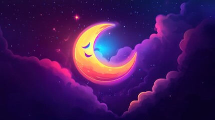 Sleeping Moon in the Night Sky
