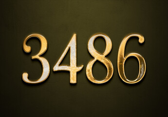 Old gold effect of 3486 number with 3D glossy style Mockup.