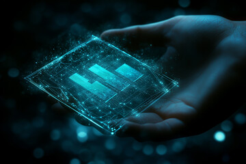 Fototapeta premium investment and finance concept, businessman holding virtual trading graph and blurred light on hand, stock market, profits and business growth.