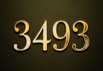 Old gold effect of 3493 number with 3D glossy style Mockup.