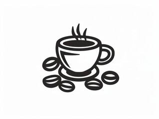 Obraz premium Simple black and white coffee cup illustration over a white surface.