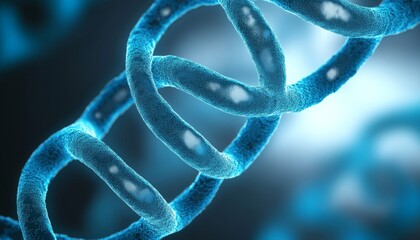 3D Rendered Close-Up Of A DNA Structure, The Blueprint Of Life, Against A Vibrant Blue Background.