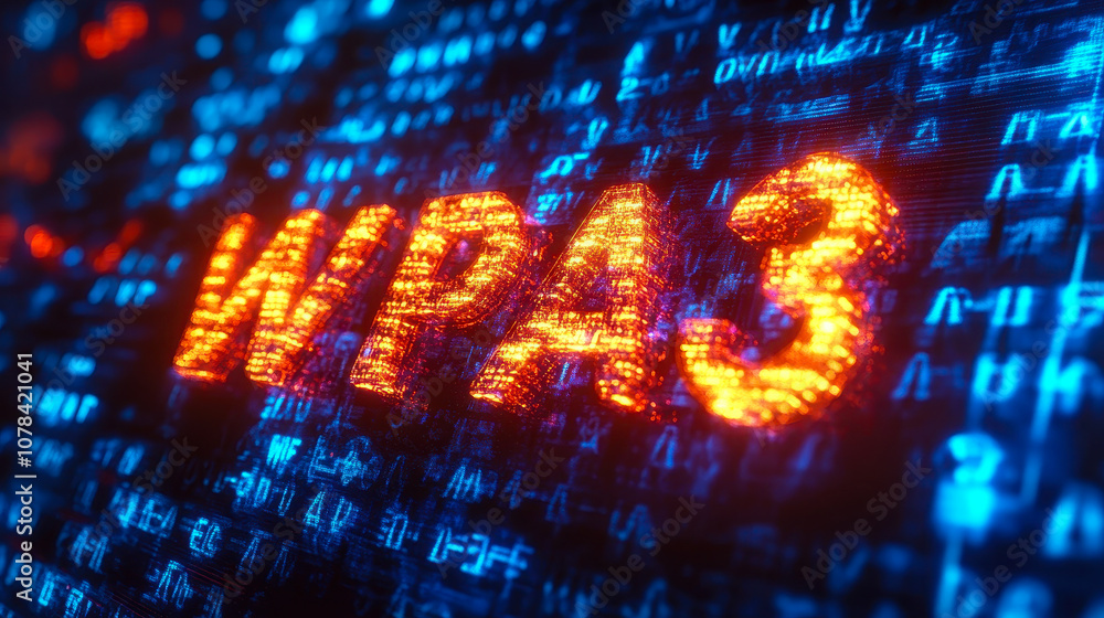 Poster matrix of binary code forming wpa3 acronym symbolizing advanced wi-fi security encryption
