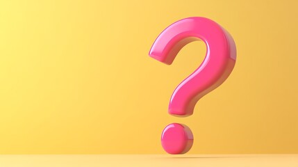 A pink 3D question mark on a yellow background.