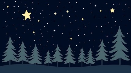 Obraz premium Silhouetted Pine Trees Under a Starry Night Sky