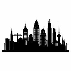 Naklejka premium City Skyline Silhouette Vector Collection – Global Urban Landscape Icons for Travel and Architecture Designs