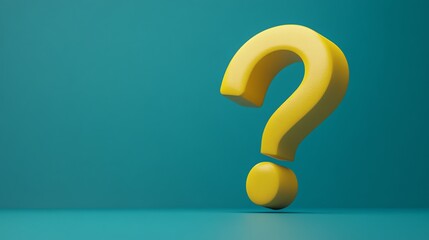A yellow 3D question mark on a teal background.