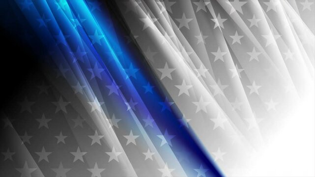 Glossy black white concept USA flag with blue stripe. American police force sign abstract background. Seamless looping motion design. Video animation Ultra HD 4K 3840x2160