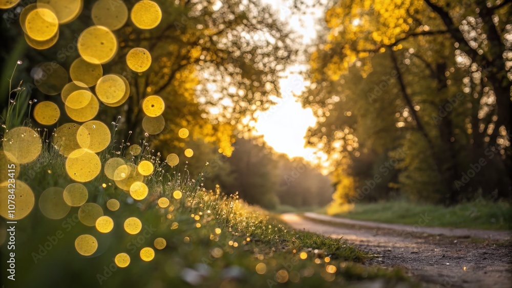 Poster a stunning macro photography capture of blurry yellow circles creating a dreamy background effect fo