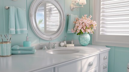 Porthole Mirror and Nautical Decor in a Beach House Bathroom