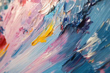 Close-Up of Blue, Yellow, and Purple Oil Paint Strokes Texture