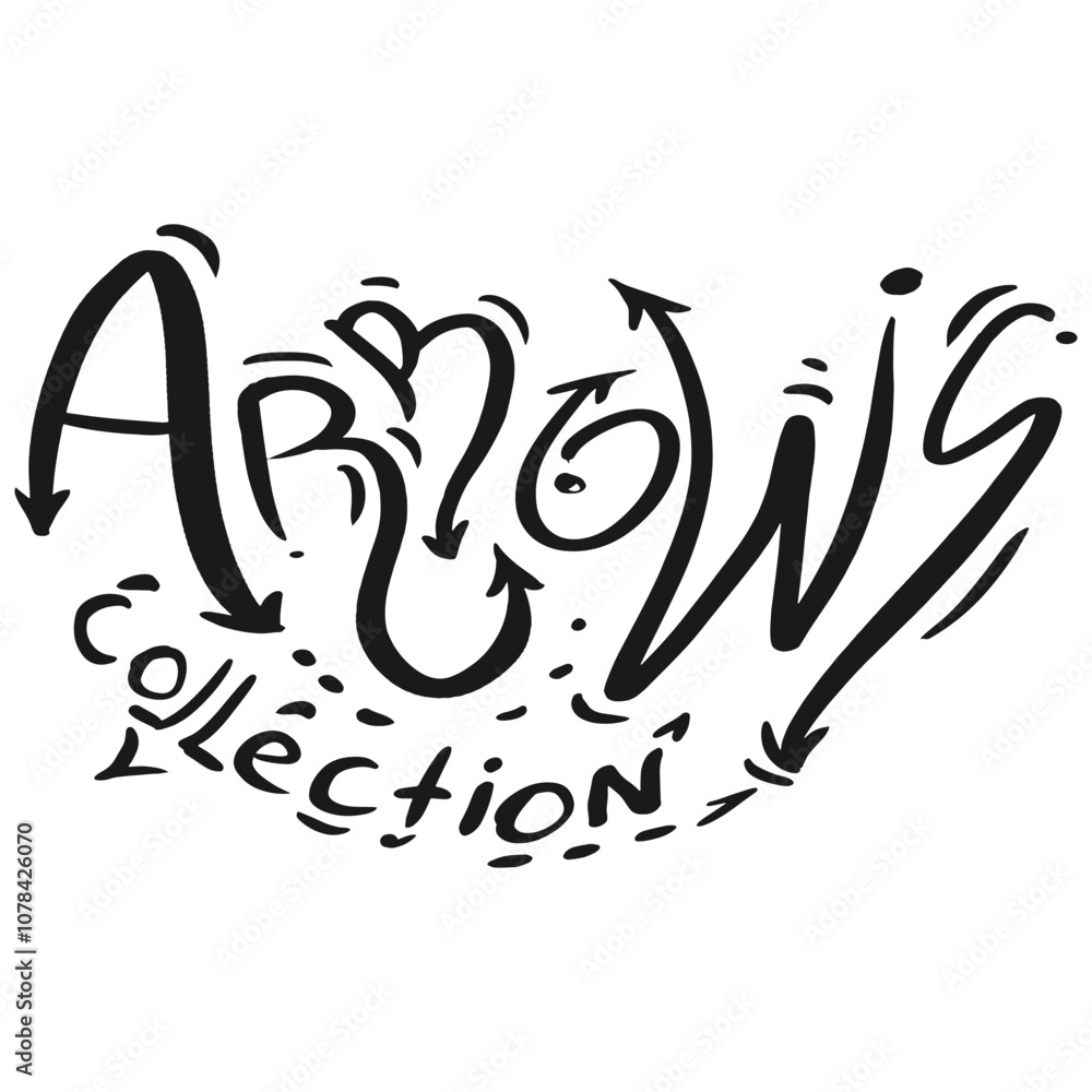 Poster creative design illustrating a collection of arrows drawn in a playful and artistic style, showcasin