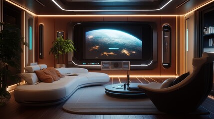 Futuristic Living Room with Earth View