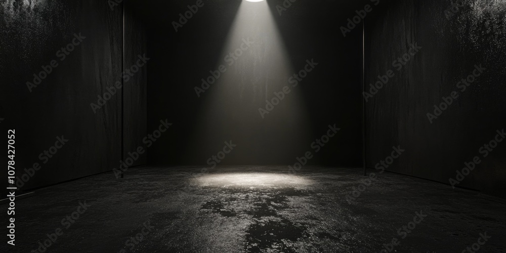 Poster dark room with a spotlight shining on the floor. the room is empty and the only light source is the 