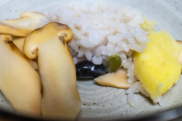 stone pot rice with matsutake mushroom, a Korean cuisine