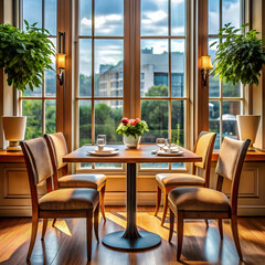 Fototapeta premium four person table in front of the window at the restaurant