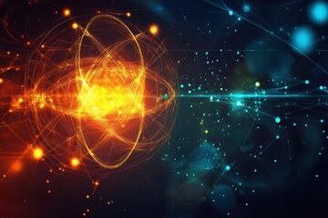 Fototapeta premium An abstract representation of atomic energy and particle interactions in a cosmic setting